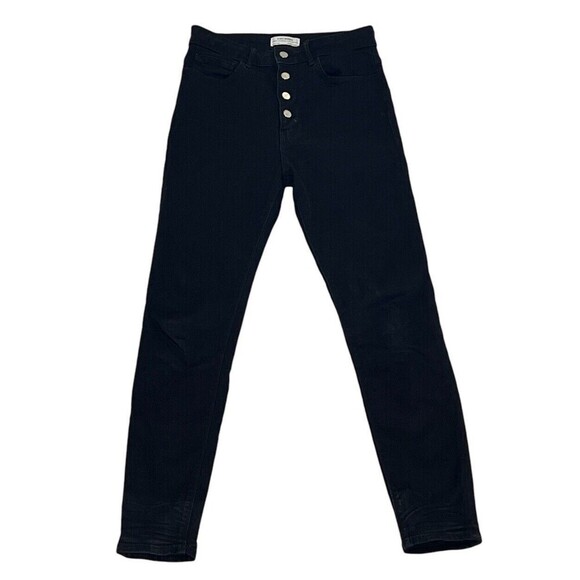 Zara Jeans Womens 4‎ Black Skinny Cut Ankle Button Fly Stretch Denim Pockets - Picture 1 of 6